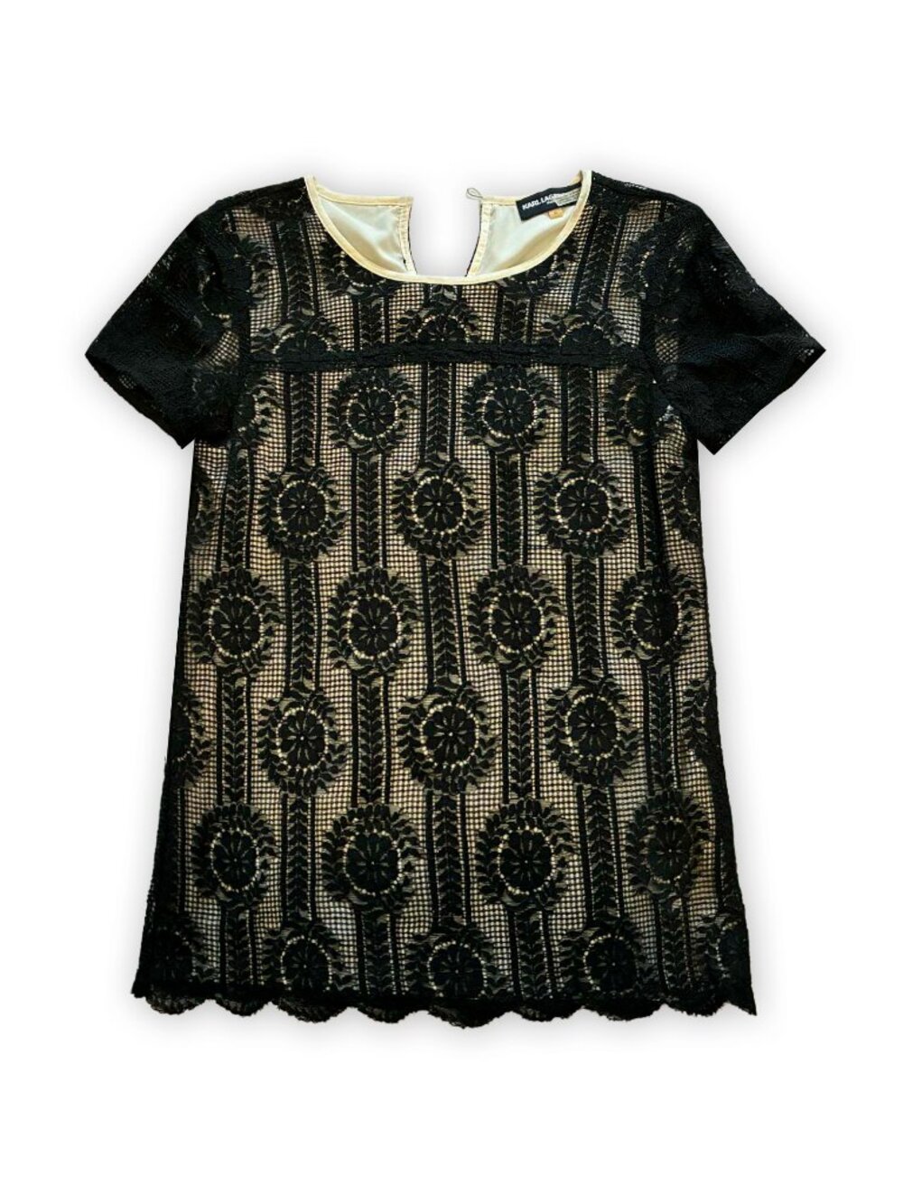KARL LAGERFELD 60s Mod Style Cotton Blend Black Lace Lined Blouse - Picture 2 of 3